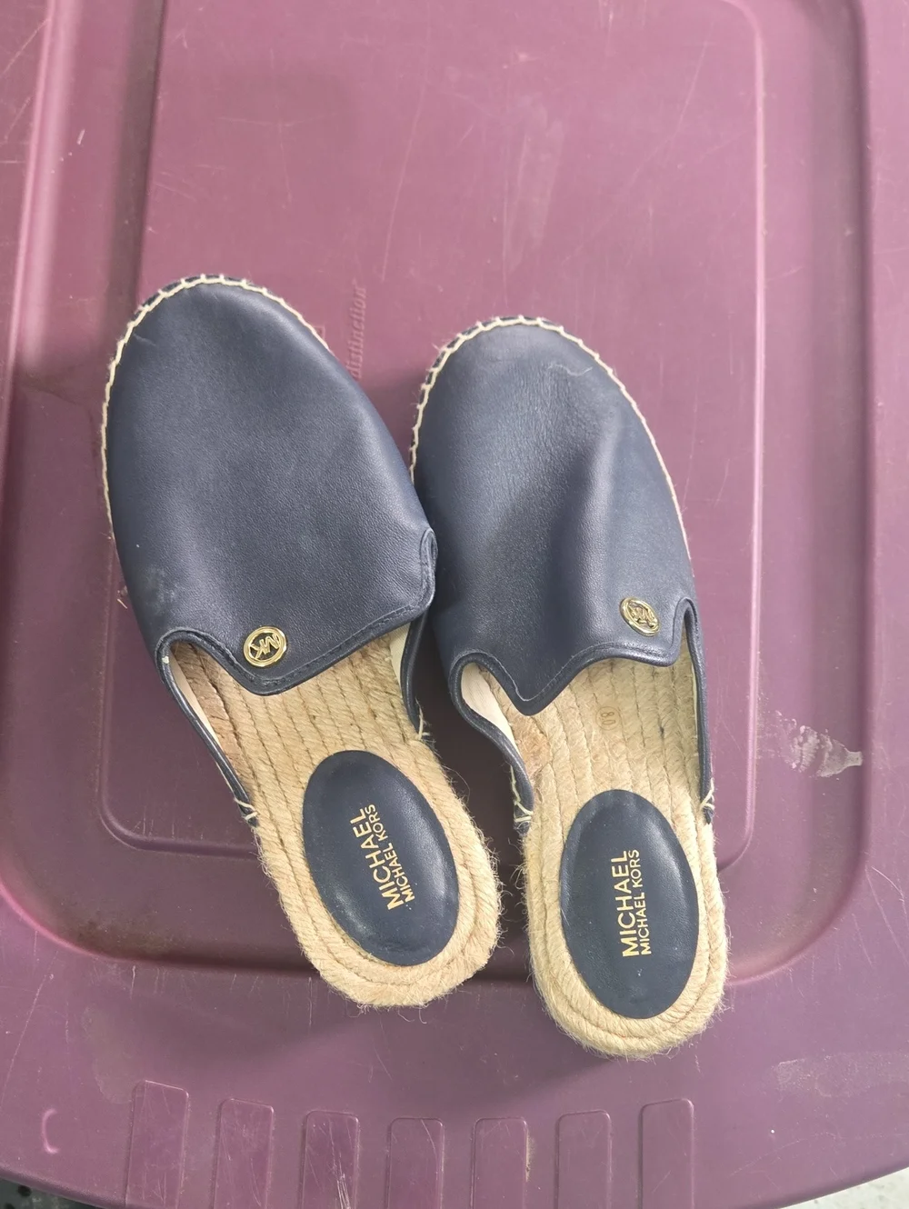 Michael Kors Navy Leather Espadrille Slide Mules